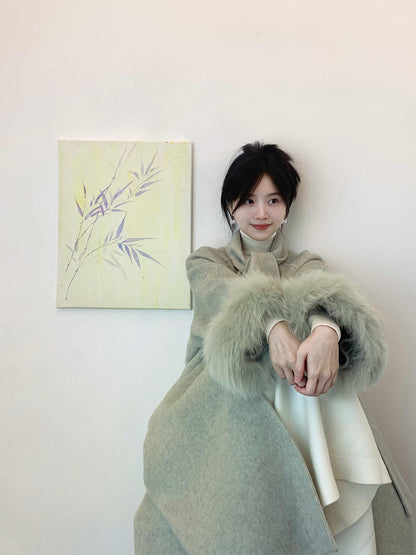 Elegant Cashmere Coat – Mid-Length Scarf Woolen Jacket