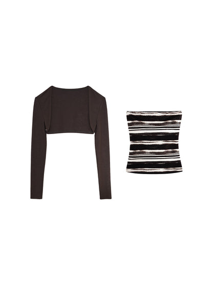 Weaving Shore Striped Cardigan & Bandeau Set