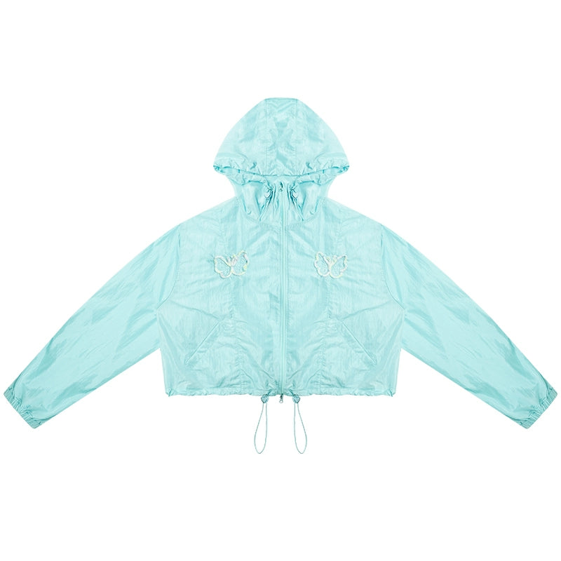 Butterfly Embroidered Thin Hooded Jacket | Summer Retro Sunscreen Design