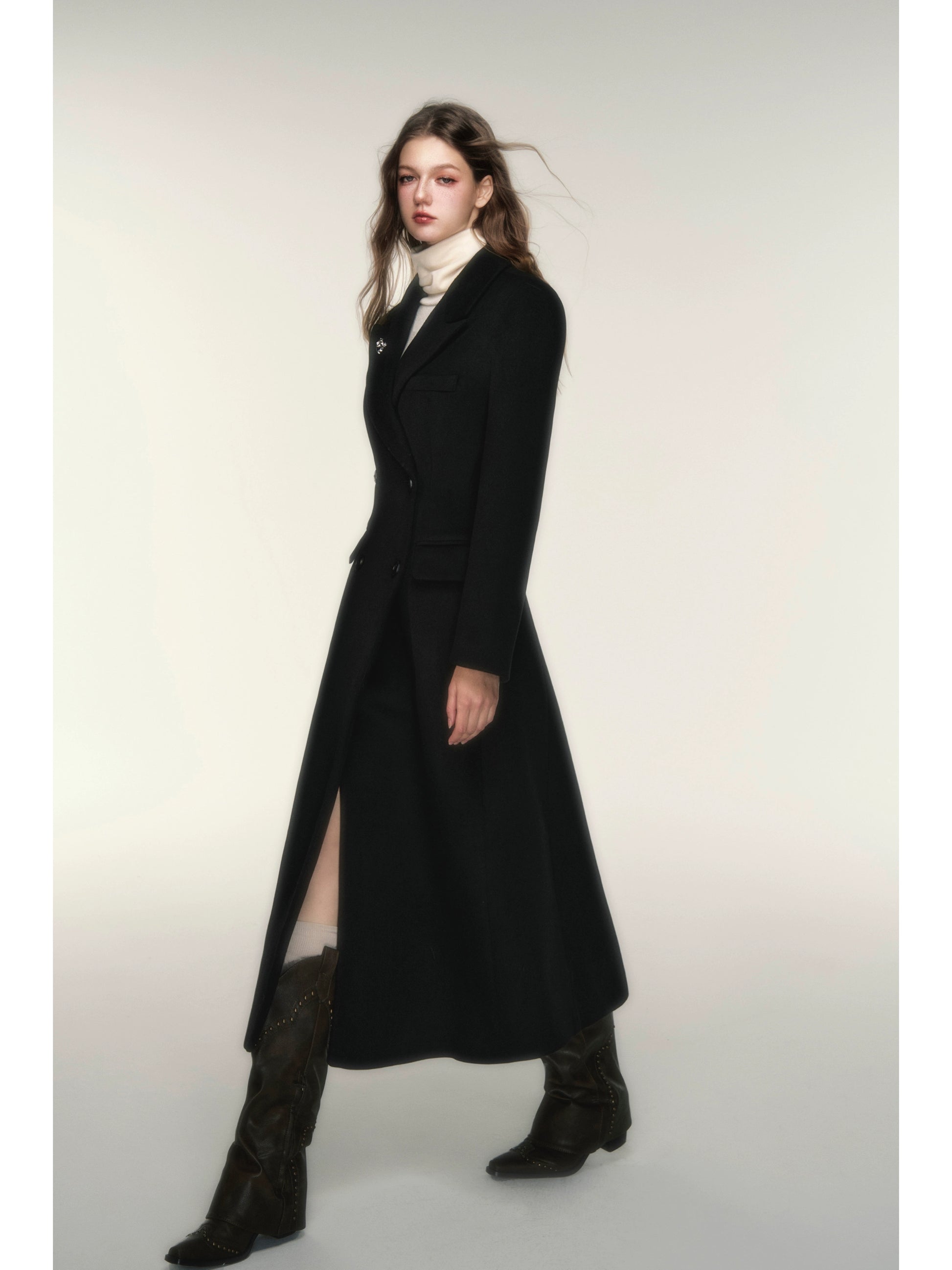 Hourglass Waist Fleece Long Coat - French Luxury