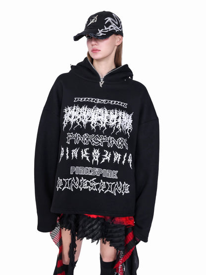 Monogram Print Oversized Hooded Y2K Streetwear Sweatshirt (Gender Neutral)