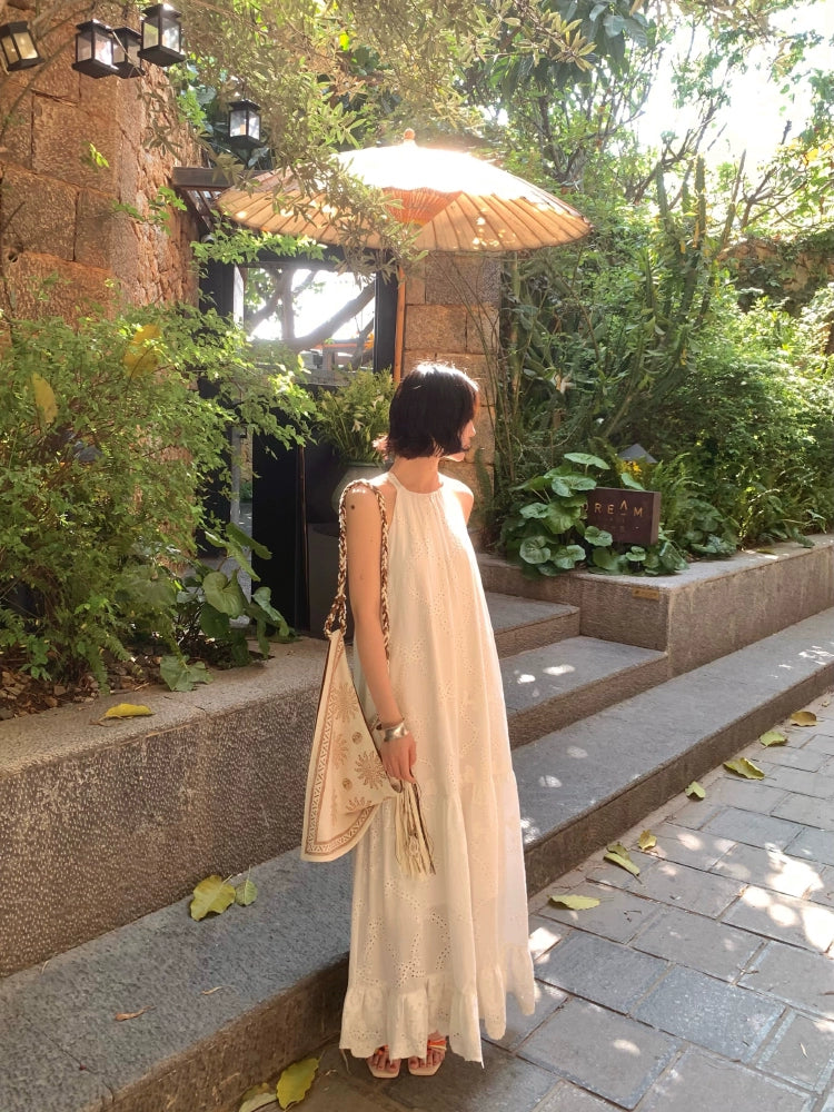 [Manye] French Retro Halterneck Maxi Dress – Resort Style