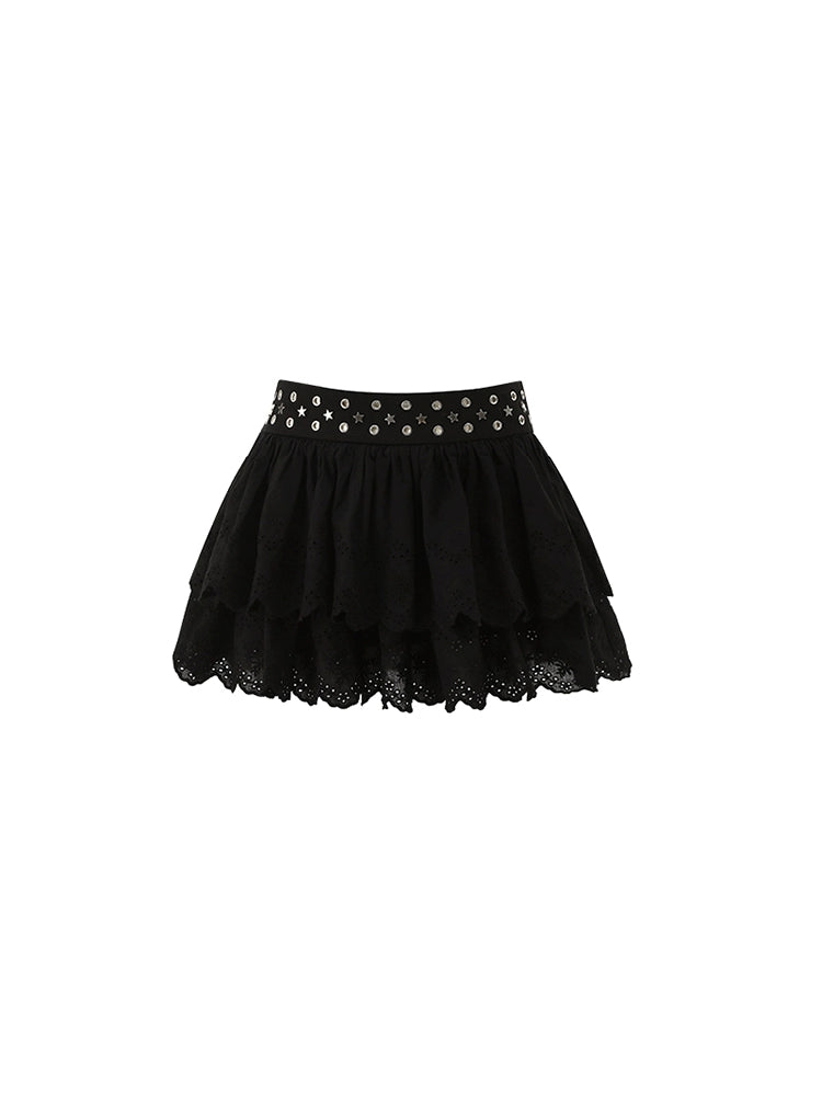 Vintage Star-Studded Jacquard Skirt – Double Layer Cake Silhouette