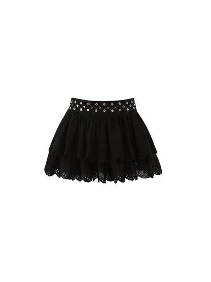 Vintage Star-Studded Jacquard Skirt – Double Layer Cake Silhouette