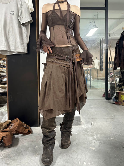 Patchwork Slim Vintage Dress – Layered Aesthetic