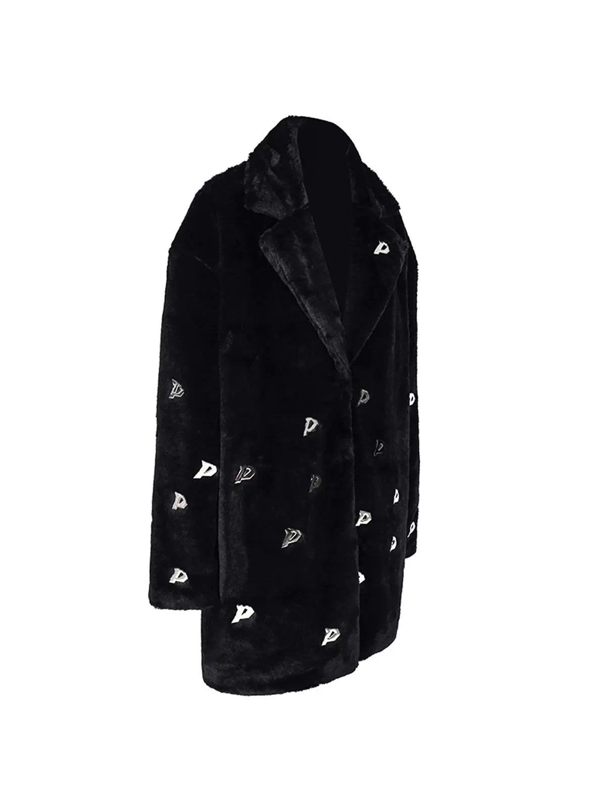 Metal Accent Letter P Jacket with Fur Shoulder Padding (Unisex)