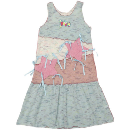 Sky Blue Patchwork Knit Tank Dress | Sweet Y2K Star Mini Dress