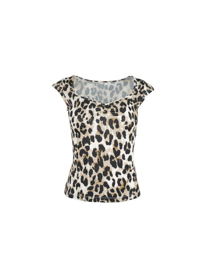 Leopard Print Shirred V-Neck Crop Top