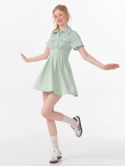 Retro American College Style Green Polo Dress | Slim Fit Summer Essential