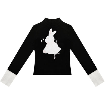 Plush Rabbit Christmas Sweater | Red New Year’s Retro Base Layer for Autumn/Winter