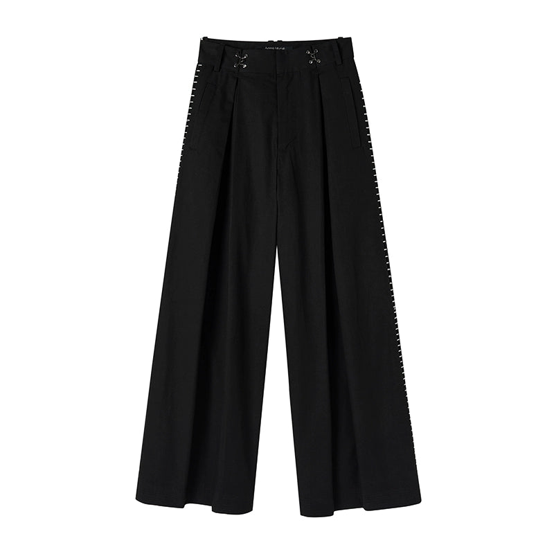 Embroidered Pleated Wide Leg Pants