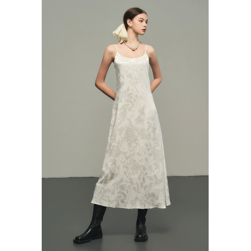 White Jacquard Strap Dress