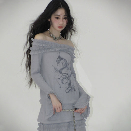 Dragon Chi Skeleton Sweet and Spicy One Shoulder Top