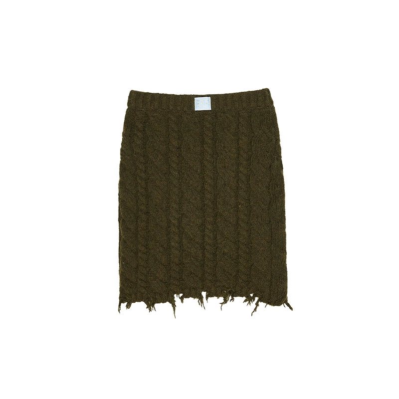 Velvet Cable Knit Set – Cardigan & Skirt with Slouchy Cutout