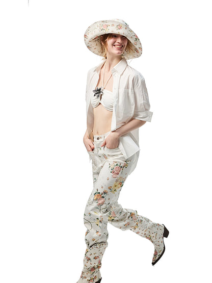 Classic V-Cut Floral Embroidered Mid-Calf Knight Boots