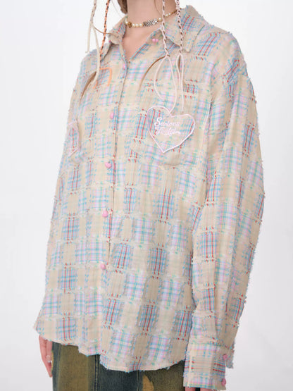 Checkered Long Sleeve Shirt | Medium-Length Retro Design for Spring/Summer