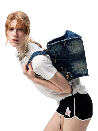 Vintage Distressed Embroidered Denim Tote Bag – Premium Shoulder Bag