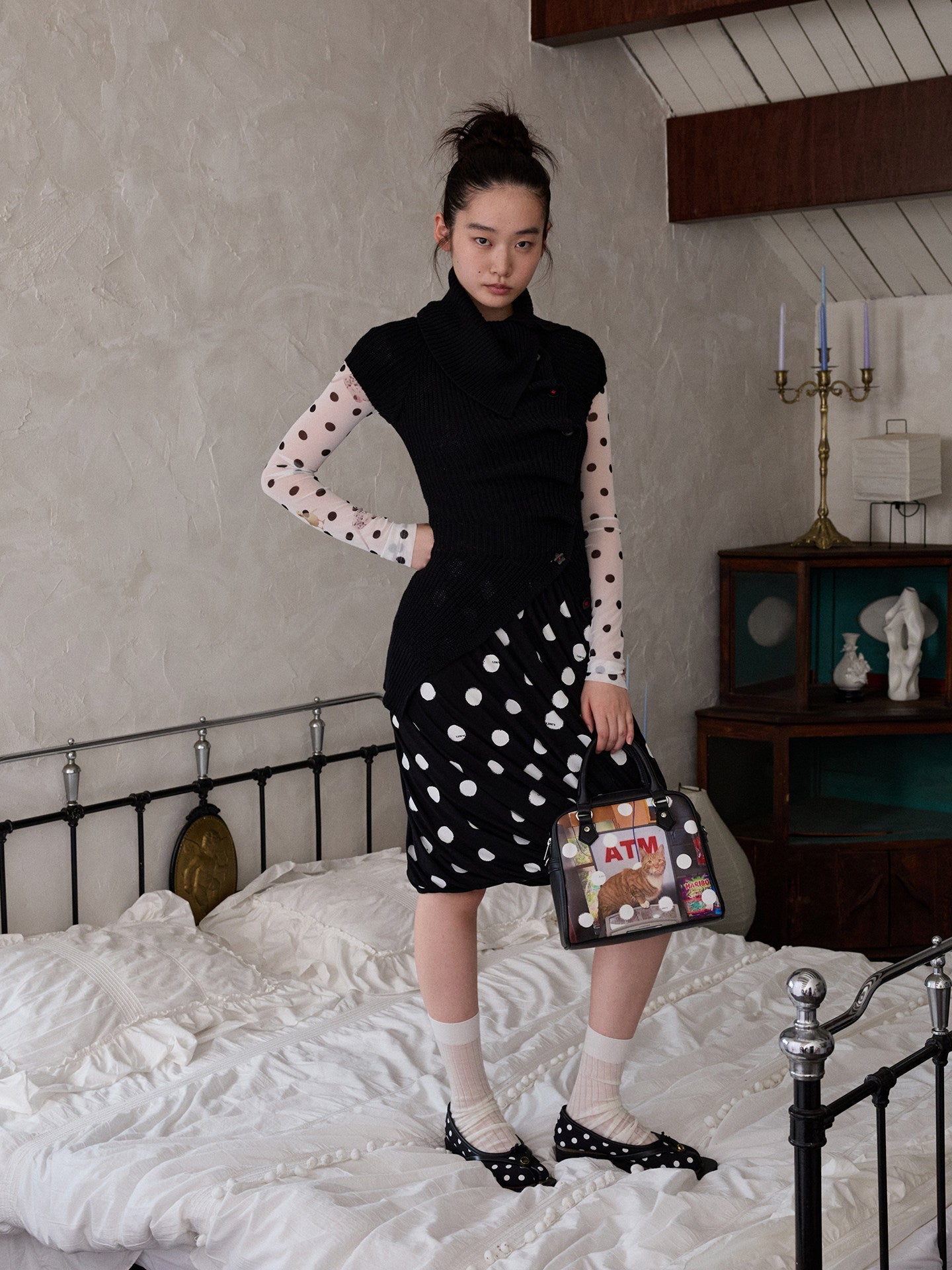 Asymmetric Turtleneck Knit Cardigan