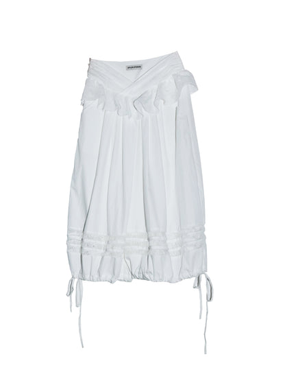 Ruffle Faux Two-Piece Balloon Pants | Relaxed White Trousers