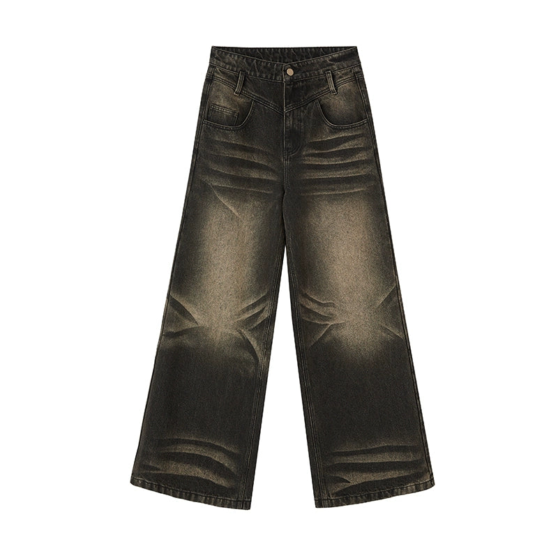 Black & Yellow Distressed - Straight Leg Jeans