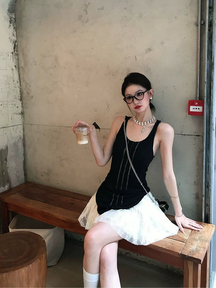 [Taiwanese Drama Heroine] U-Neck Knitted Tank Top - Summer Sleeveless Style