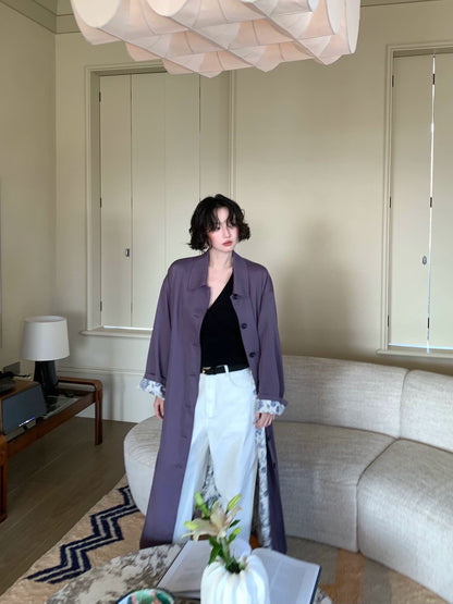 Autumn Moon Purple 100% Tencel Long Trench Coat – Wine Noon 2025