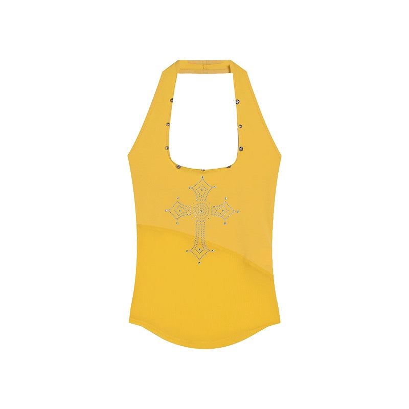 Phuket Diary V-Neck Diamond Mesh Sleeveless Tank Top - Summer Style