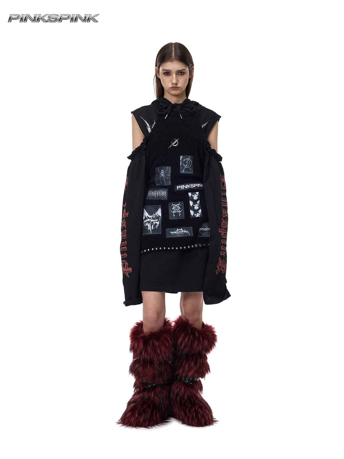 Electric Moon Black Metal Appliqué Knit Apron Sweater