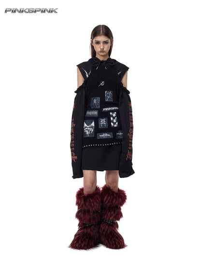 Electric Moon Black Metal Appliqué Knit Apron Sweater