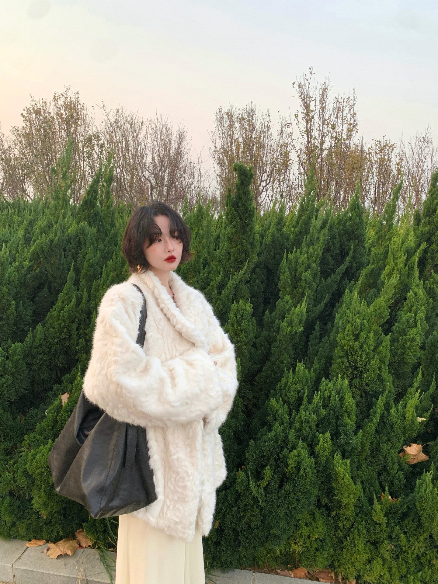 Cloudy Cotton Mid-Length Faux Shearling Coat
