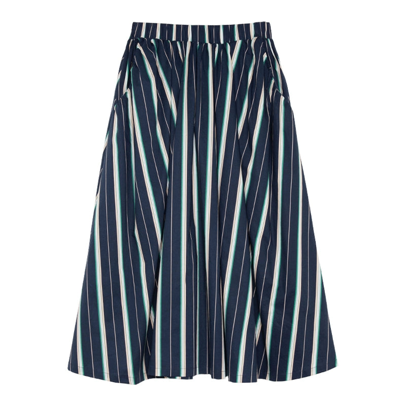 Tulip Embroidery Stripe Short Sleeve Shirt & Skirt Set