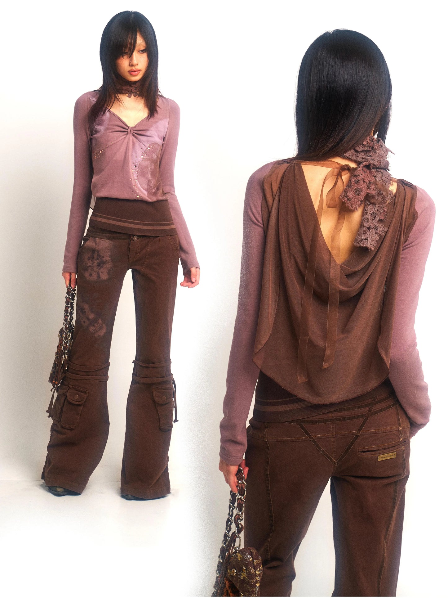 Printed Stretch-Knit Gauze Hooded Top – Soft Fit Style