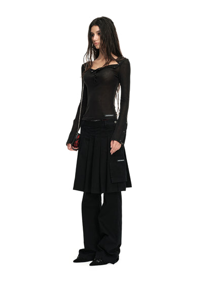 Flattering Silhouette | Faux Two-Piece Pleated Flare Skirt Pants