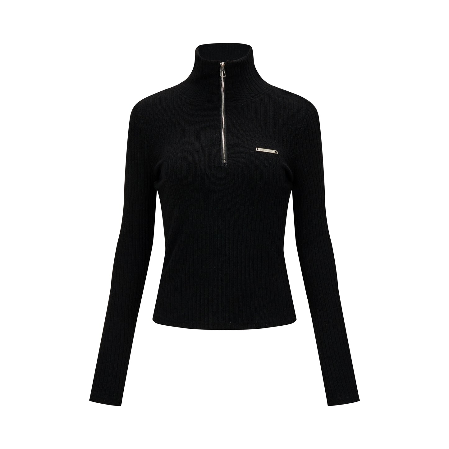 Automne et hiver Stripe tricotée à cou high slim fit demi-fermeture à glissière légère et pull noir chaud pour femmes