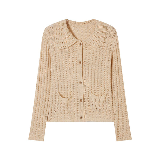 [Cold Brew Latte] Cropped Crochet Knit Cardigan Two-Piece Set - Early Autumn