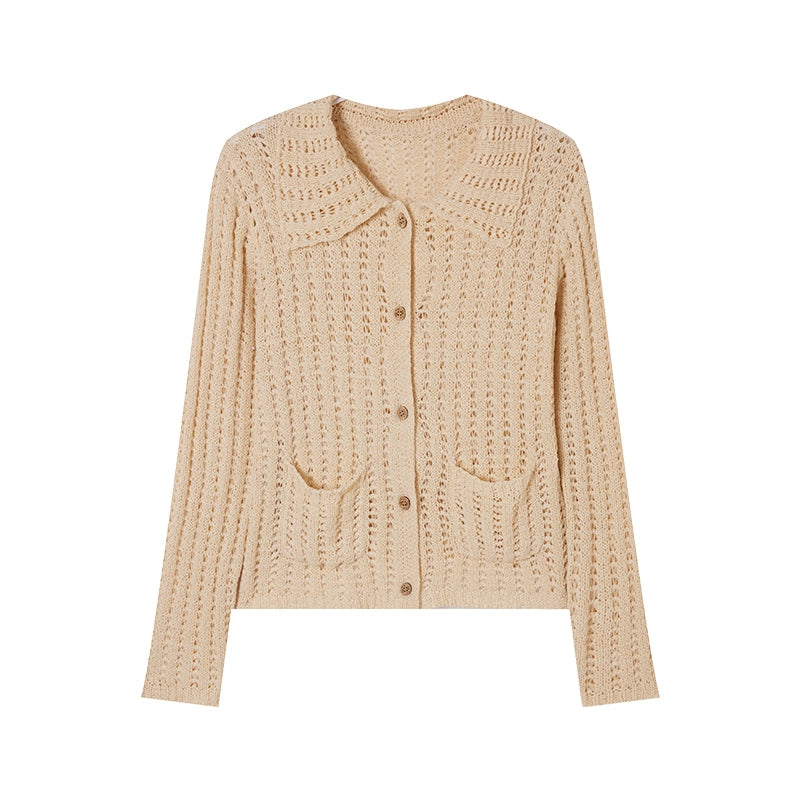 [Cold Brew Latte] Cropped Crochet Knit Cardigan Two-Piece Set - Early Autumn