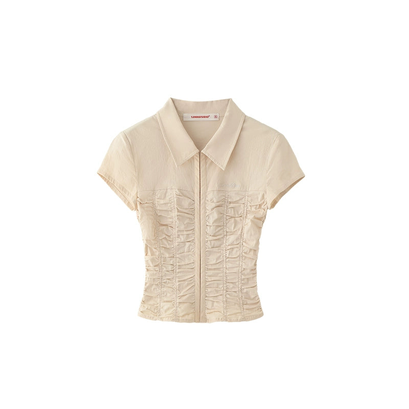 Textured Hook Button Shirt – Short Sleeve Cropped Fit with Summer Vibe