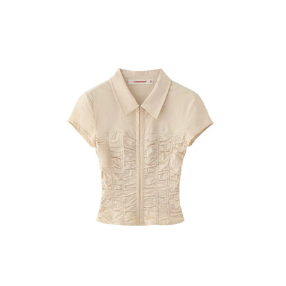 Textured Hook Button Shirt – Short Sleeve Cropped Fit with Summer Vibe