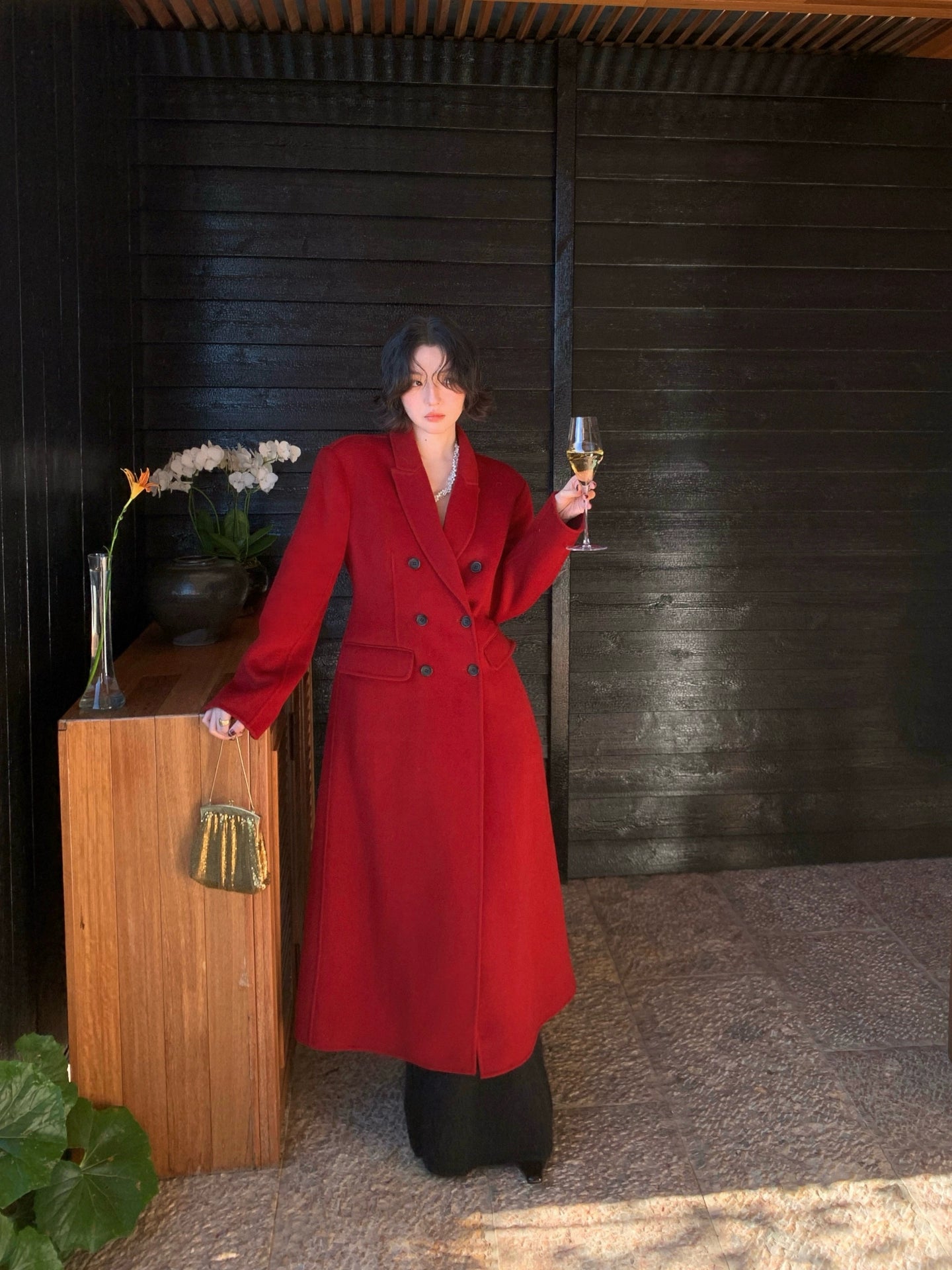 Dark Flame Profile Reversible 100% Wool Tweed Coat – Retro AW Edition