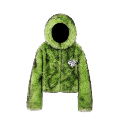 Green Patchwork Short Fur Jacket
