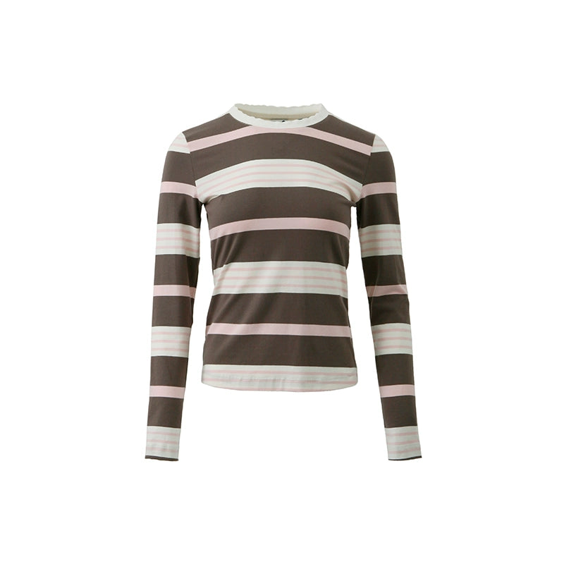 Chill, retro pink brown striped petal threaded collar, long sleeved, short sleeved T-shirt