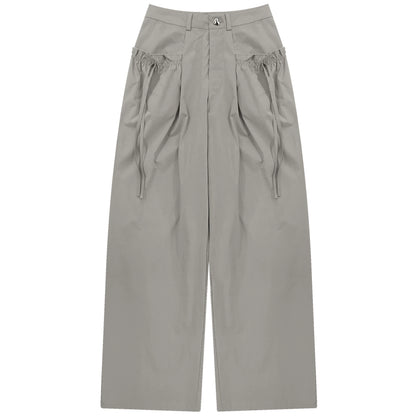 Retro Gray Wide-Leg Pants | High Waist Slim Fit Summer Casual Style