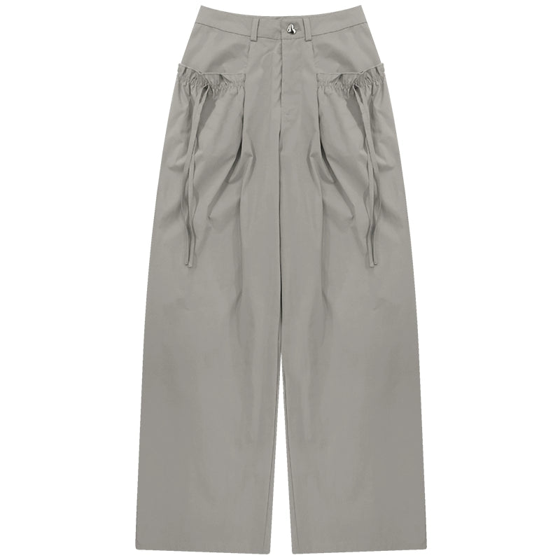 Retro Gray Wide-Leg Pants | High Waist Slim Fit Summer Casual Style