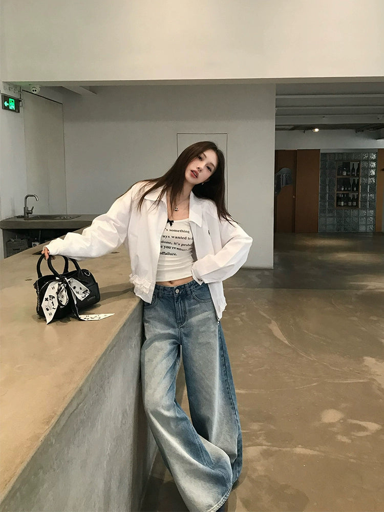 [Best of the Year] Washed Retro Straight-Leg Jeans - Women's Early Autumn Wide-Leg Pants