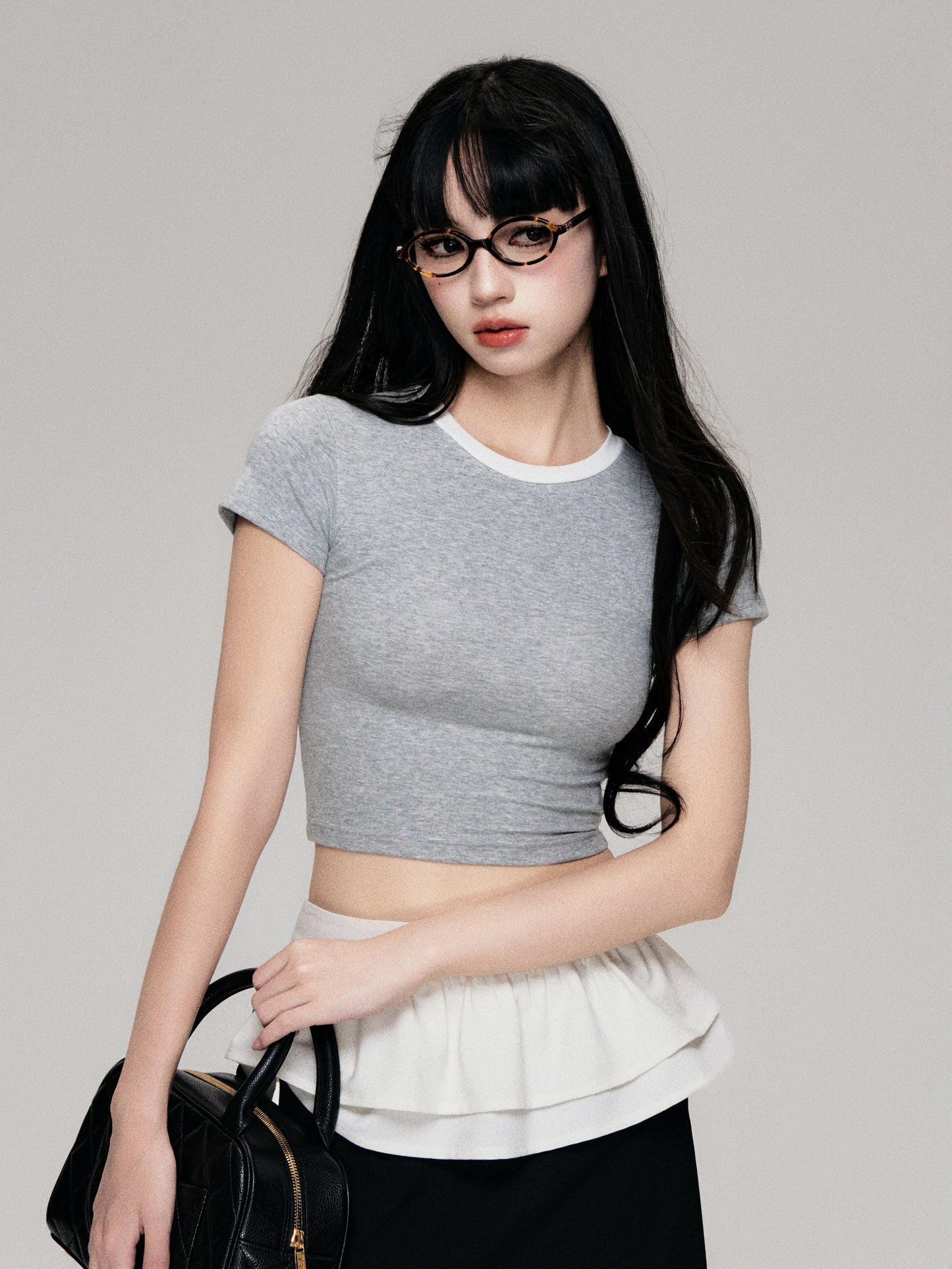 Color-Blocked Crewneck Tencel Slim Fit Two-Piece Tee