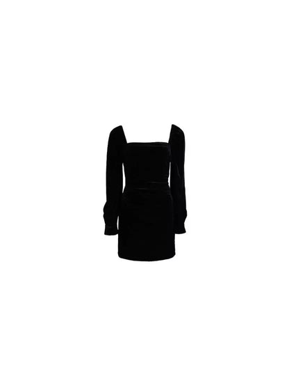 Square Collar Velvet Dress with a Black Swan Theme