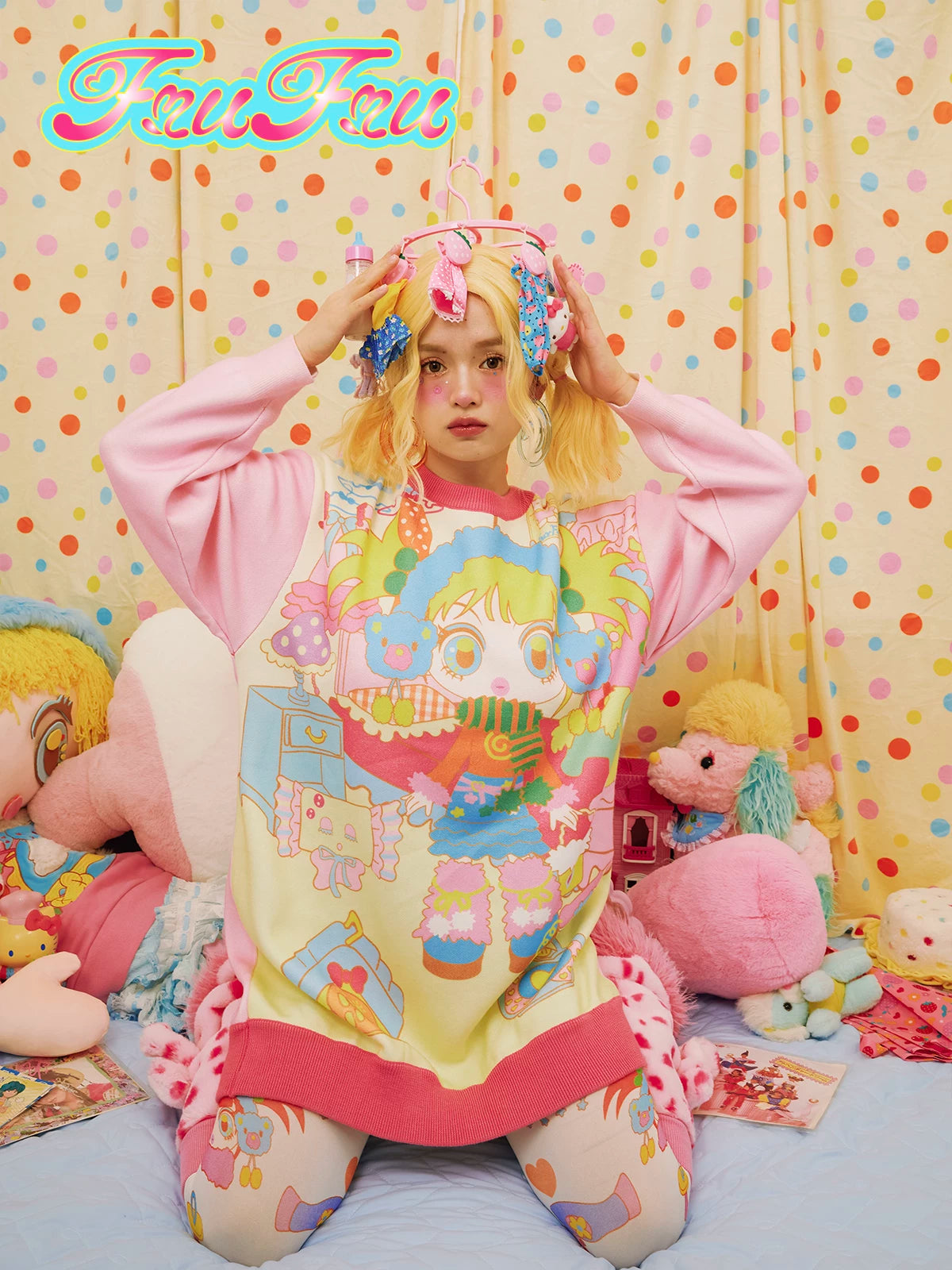 Gollum Store Girls' Room Autumn/Winter Retro Cute Colorblock Pink Beautiful Girl Knit Long Sweater