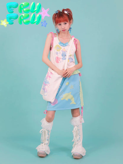 Gollum Store Original Summer Dolphin Fountain White Casual Cute Versatile Crossbody Canvas Bag