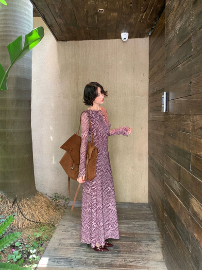 Feiyi Qingyun Polka Dot Maxi Dress – Hong Kong Retro Elegant Fall Style