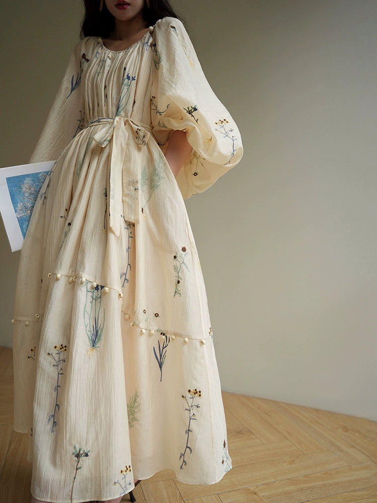 French embroidered Tencel loose dress design sense lazy vacation swing long skirt